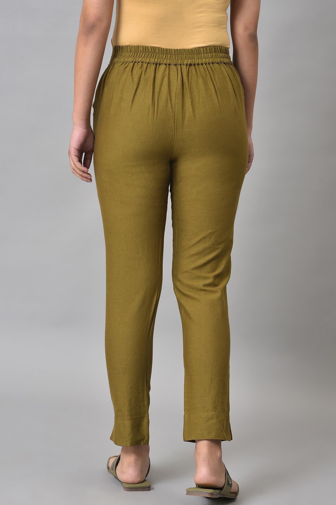 Green Basic Cotton Trousers