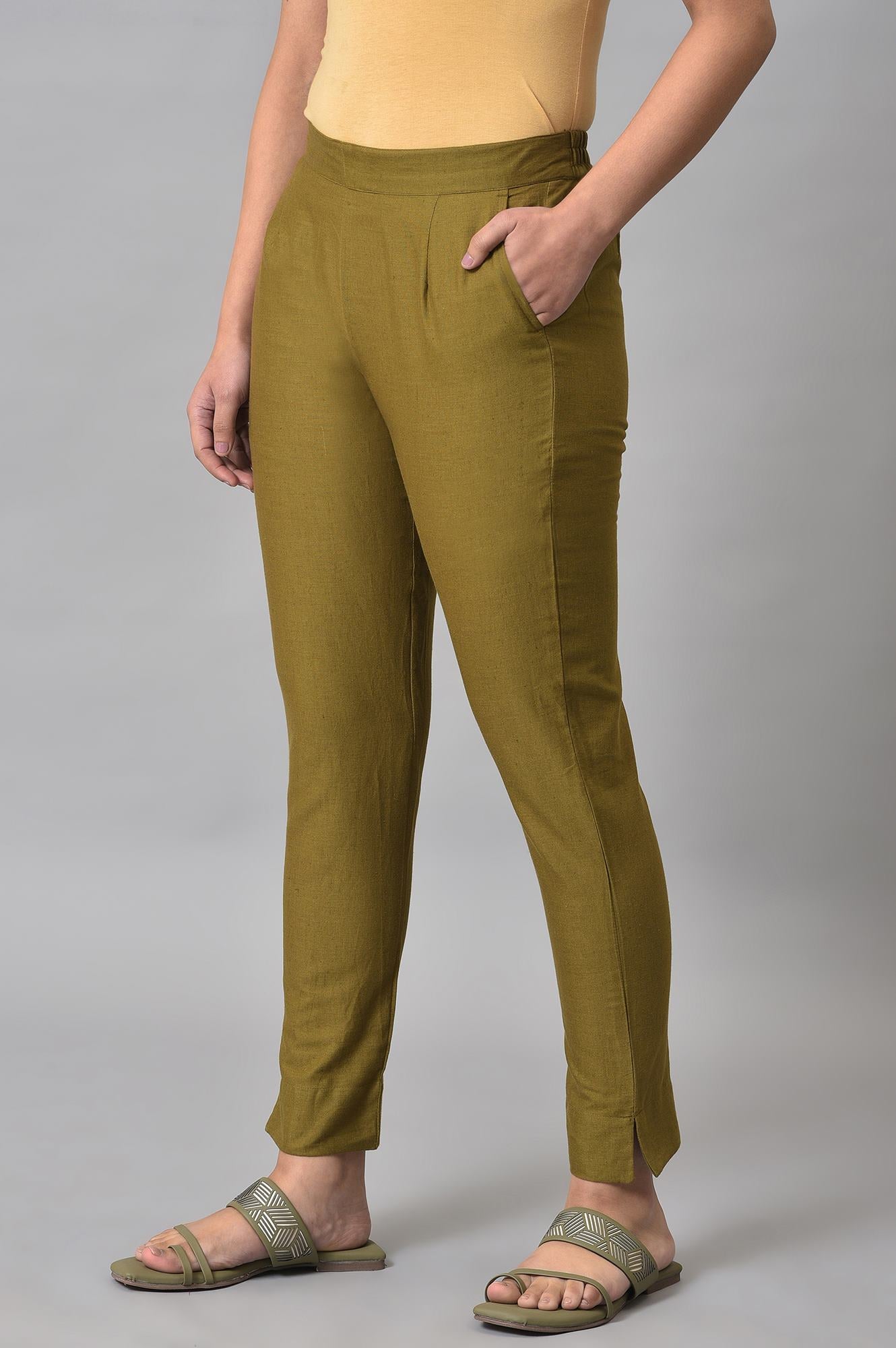 Green Basic Cotton Trousers