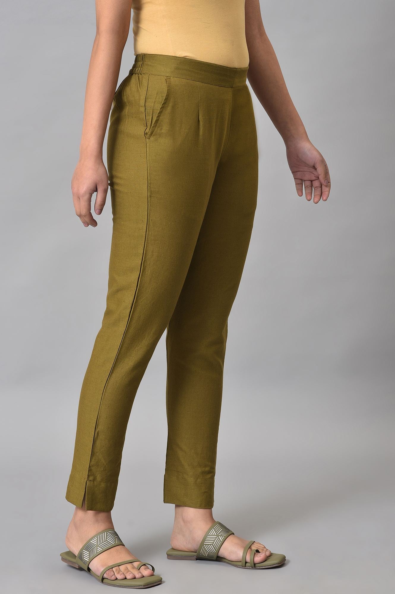 Green Basic Cotton Trousers