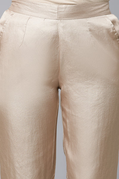 Gold Solid Straight Fit Satin Pants With Elasticated Waist