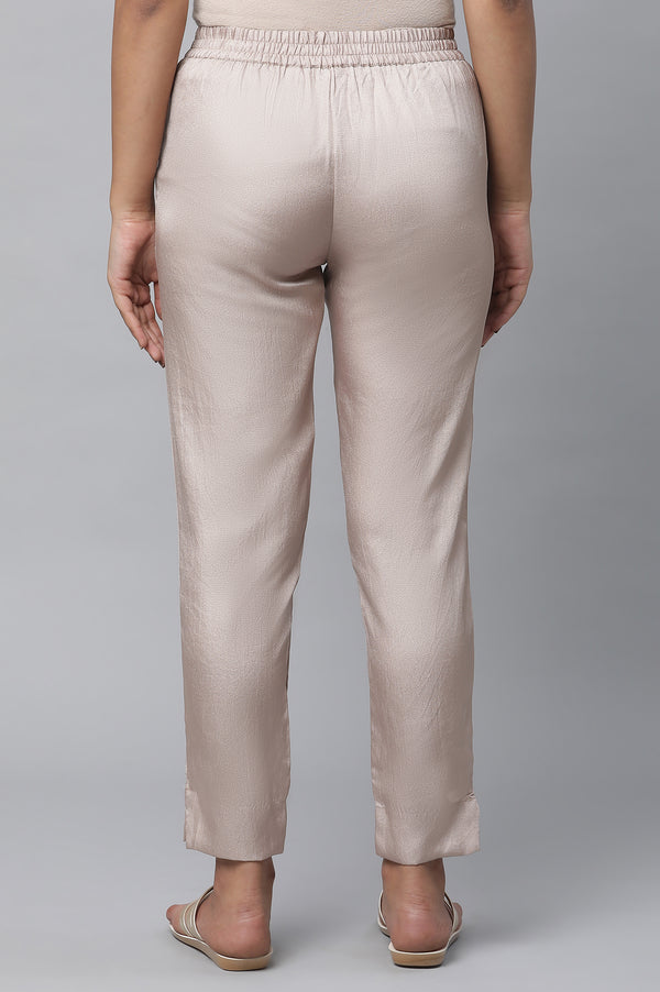 Gold Solid Straight Fit Satin Pants With Elasticated Waist