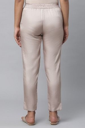 Gold Solid Straight Fit Satin Pants With Elasticated Waist