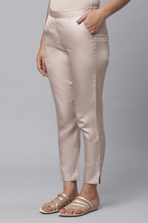 Gold Solid Straight Fit Satin Pants With Elasticated Waist
