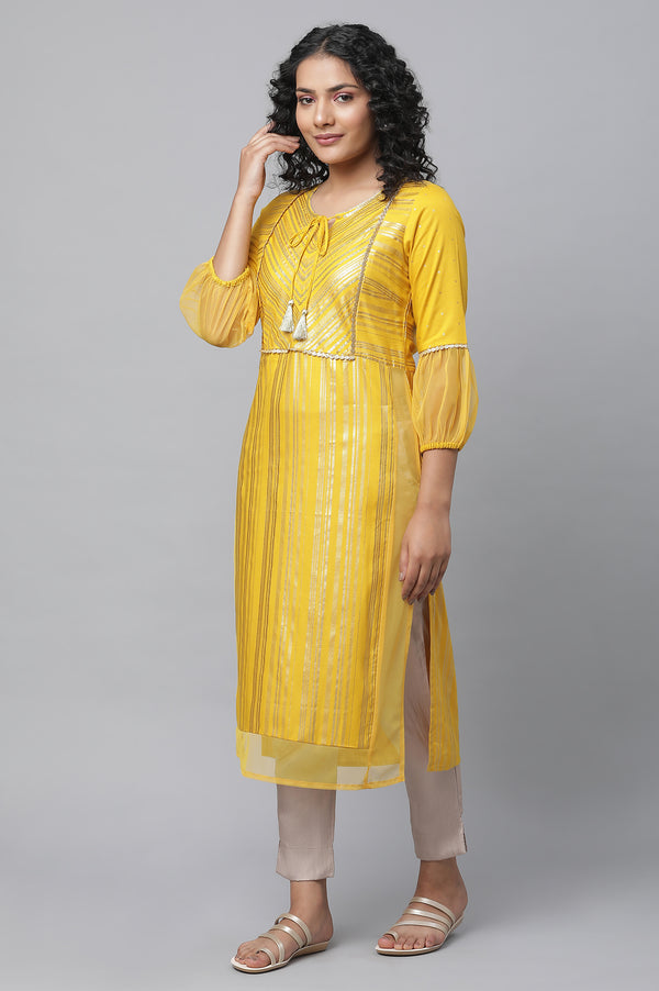 Gold Solid Straight Fit Satin Pants With Elasticated Waist