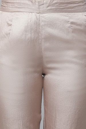 Gold Solid Straight Fit Satin Pants With Elasticated Waist