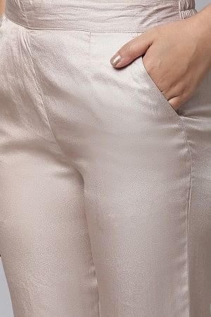 Gold Solid Straight Fit Satin Pants With Elasticated Waist