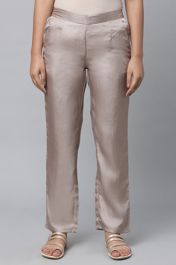 Elleven Women's Gold Solid Straight Fit Woven Pants With Elasticated Waist