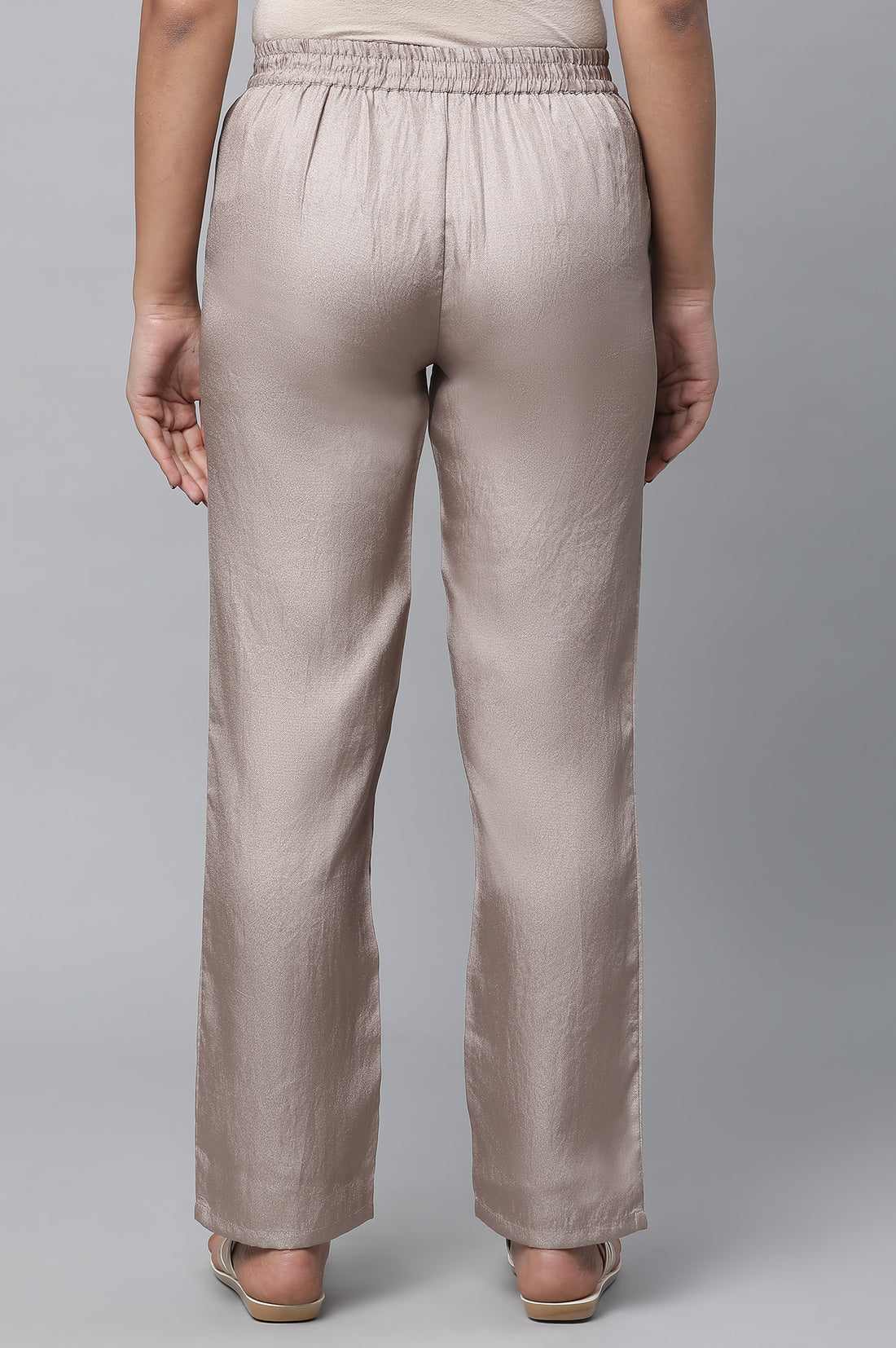 Gold Solid Straight Fit Woven Pants With Elasticated Waist