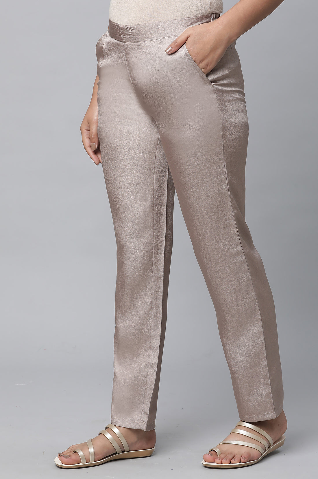 Gold Solid Straight Fit Woven Pants With Elasticated Waist