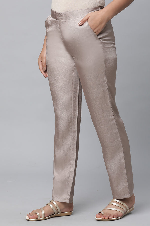 Elleven Women's Gold Solid Straight Fit Woven Pants With Elasticated Waist