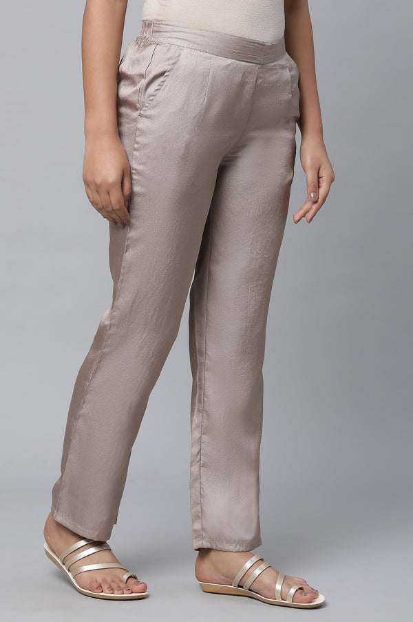 Elleven Women's Gold Solid Straight Fit Woven Pants With Elasticated Waist
