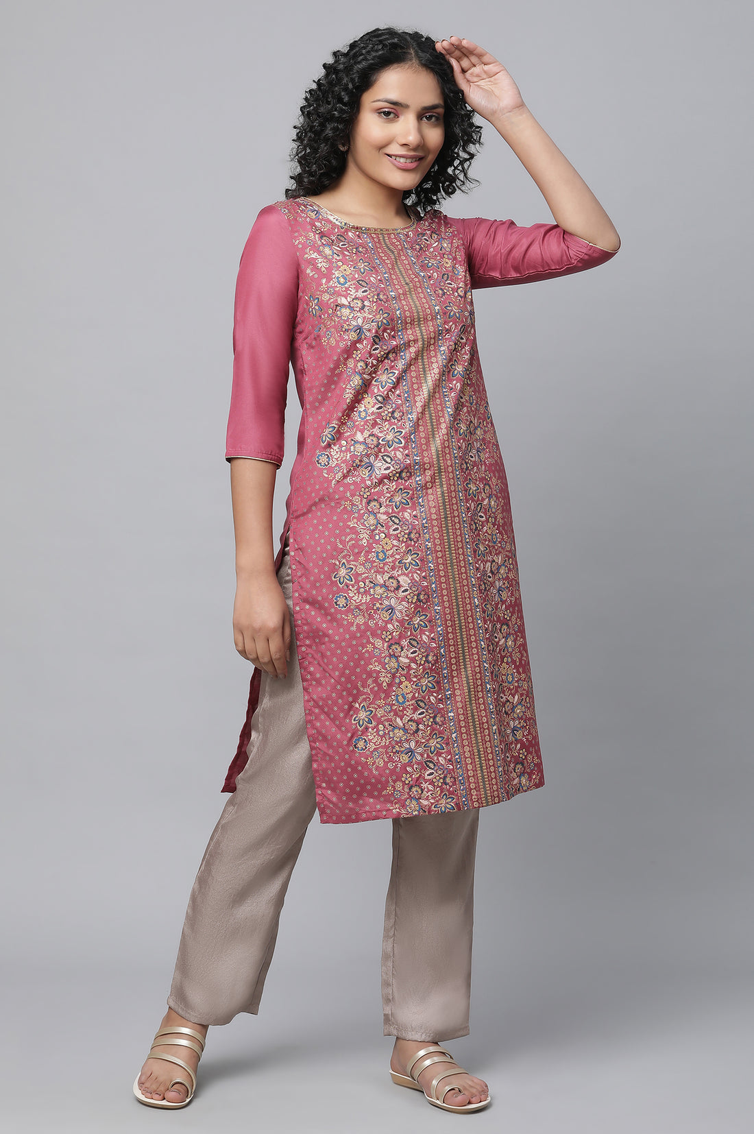 Gold Solid Straight Fit Woven Pants With Elasticated Waist