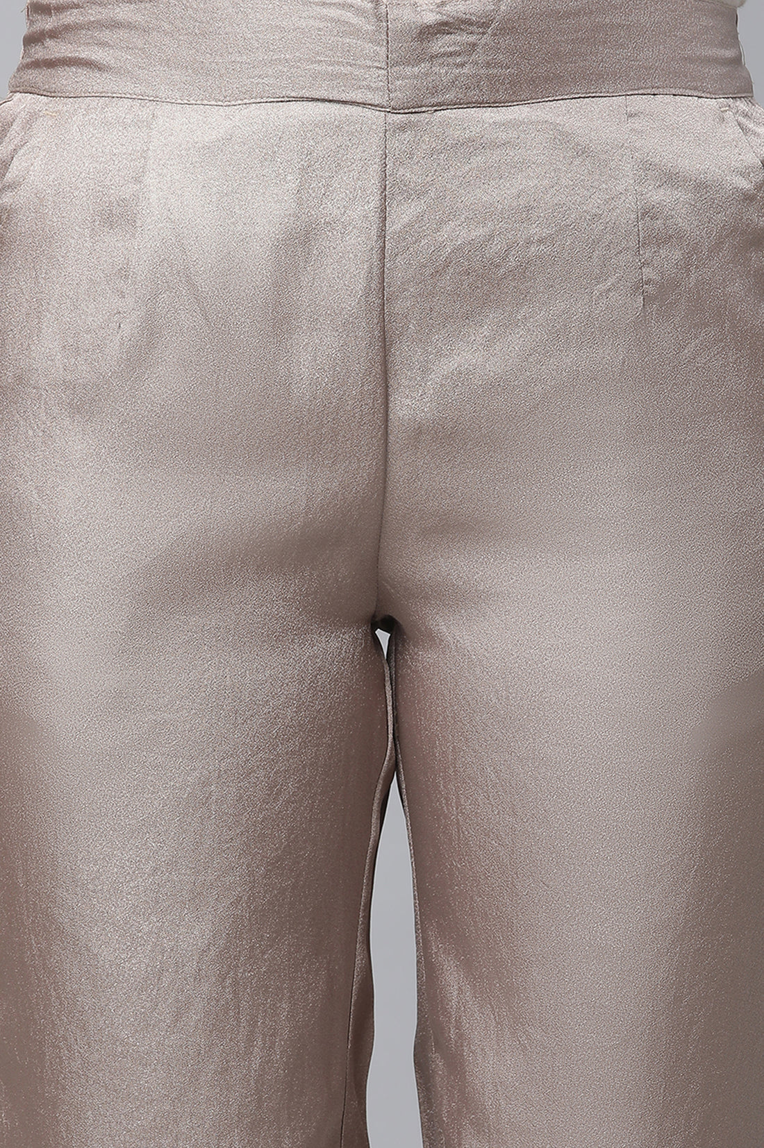 Gold Solid Straight Fit Woven Pants With Elasticated Waist