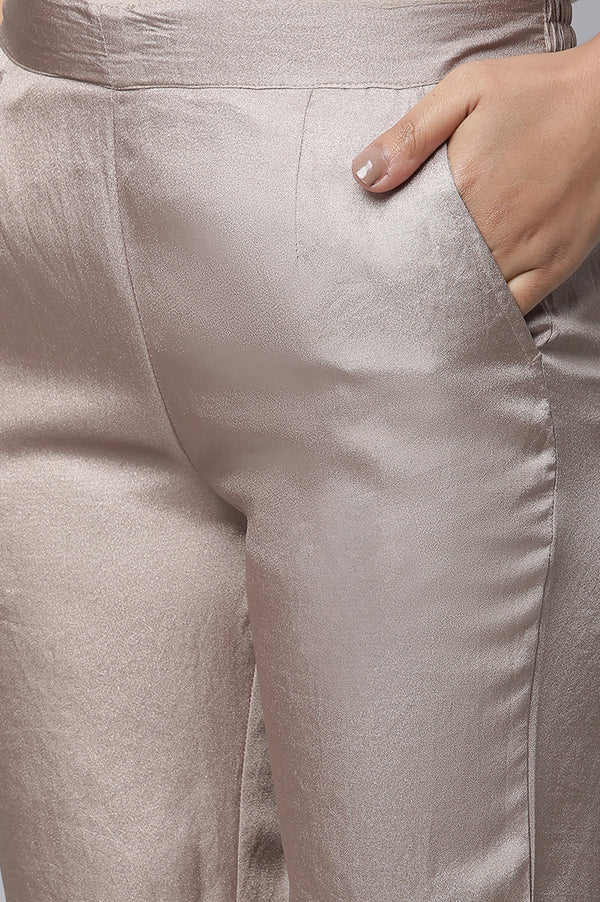 Elleven Women's Gold Solid Straight Fit Woven Pants With Elasticated Waist