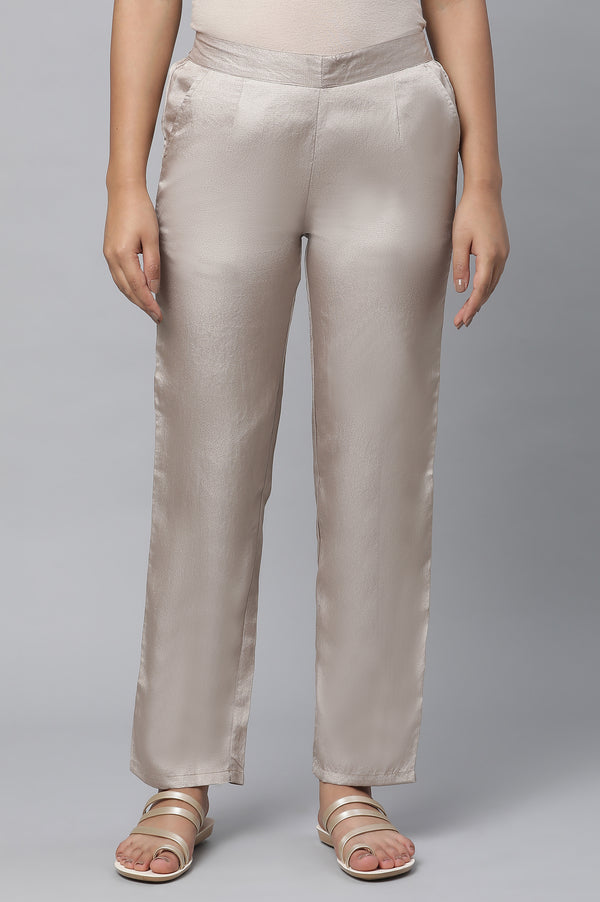Gold Solid Straight Fit Woven Pants With Elasticated Waist