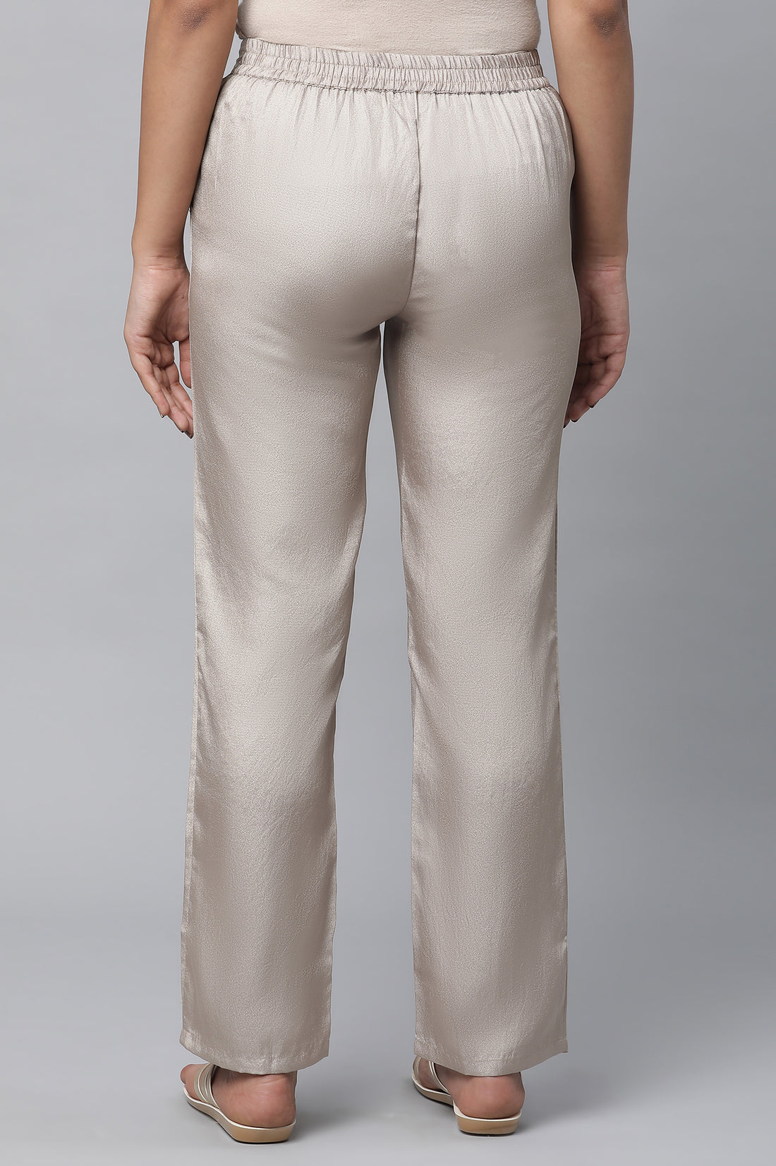Gold Solid Straight Fit Woven Pants With Elasticated Waist