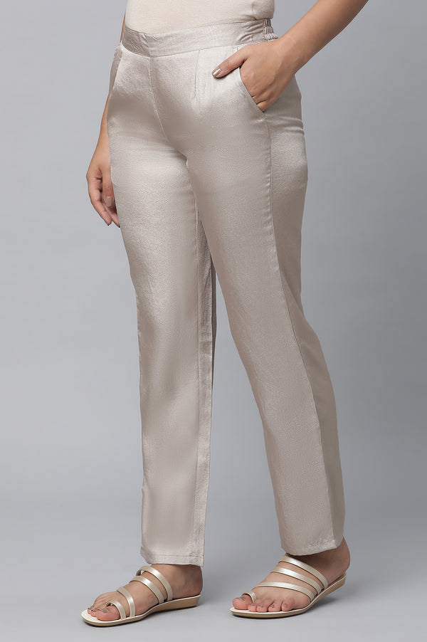 Gold Solid Straight Fit Woven Pants With Elasticated Waist