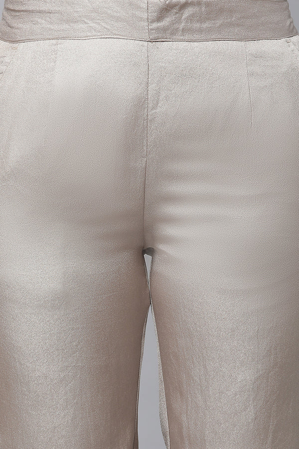 Gold Solid Straight Fit Woven Pants With Elasticated Waist