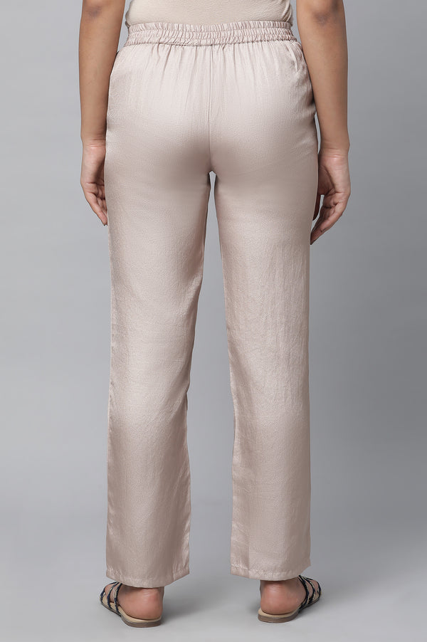 Gold Solid Straight Fit Satin Pants With Elasticated Waist