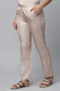 Gold Solid Straight Fit Satin Pants With Elasticated Waist