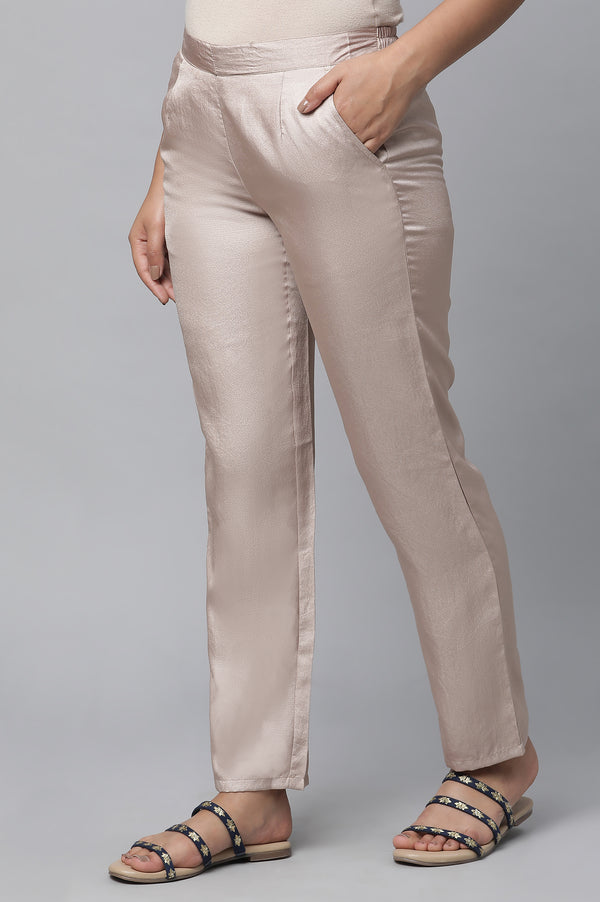Gold Solid Straight Fit Satin Pants With Elasticated Waist