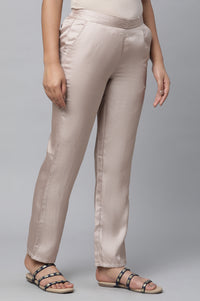 Gold Solid Straight Fit Satin Pants With Elasticated Waist