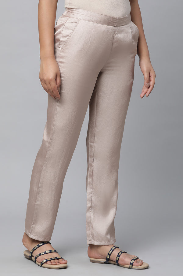 Gold Solid Straight Fit Satin Pants With Elasticated Waist