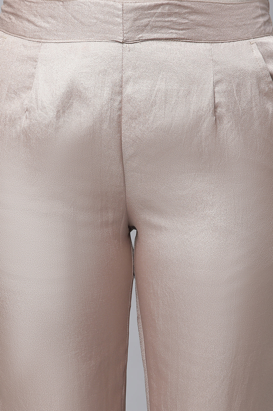 Gold Solid Straight Fit Satin Pants With Elasticated Waist