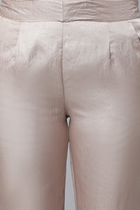 Gold Solid Straight Fit Satin Pants With Elasticated Waist