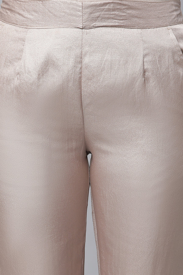 Gold Solid Straight Fit Satin Pants With Elasticated Waist