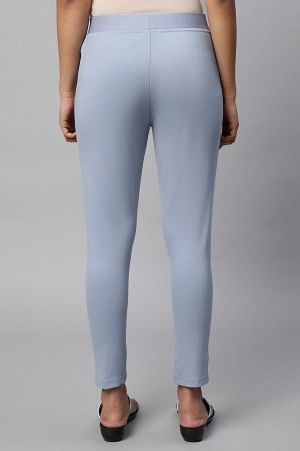 Light Blue Solid Skinny Fit Yoga Tights With Side Pockets
