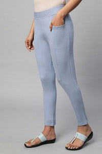 Light Blue Solid Yoga Tights