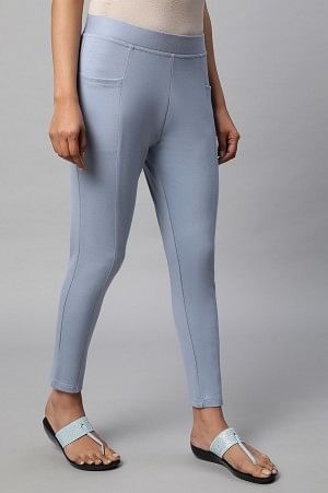 Blue Solid Yoga Tights