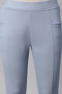 Light Blue Solid Yoga Tights