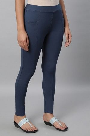 Blue Solid Yoga Tights