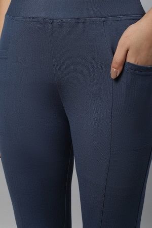 Light Blue Solid Yoga Tights