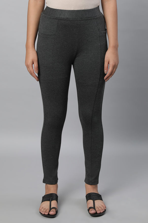 Elleven Women's Grey Solid Skinny Fit Tights With Elasticated Waistband