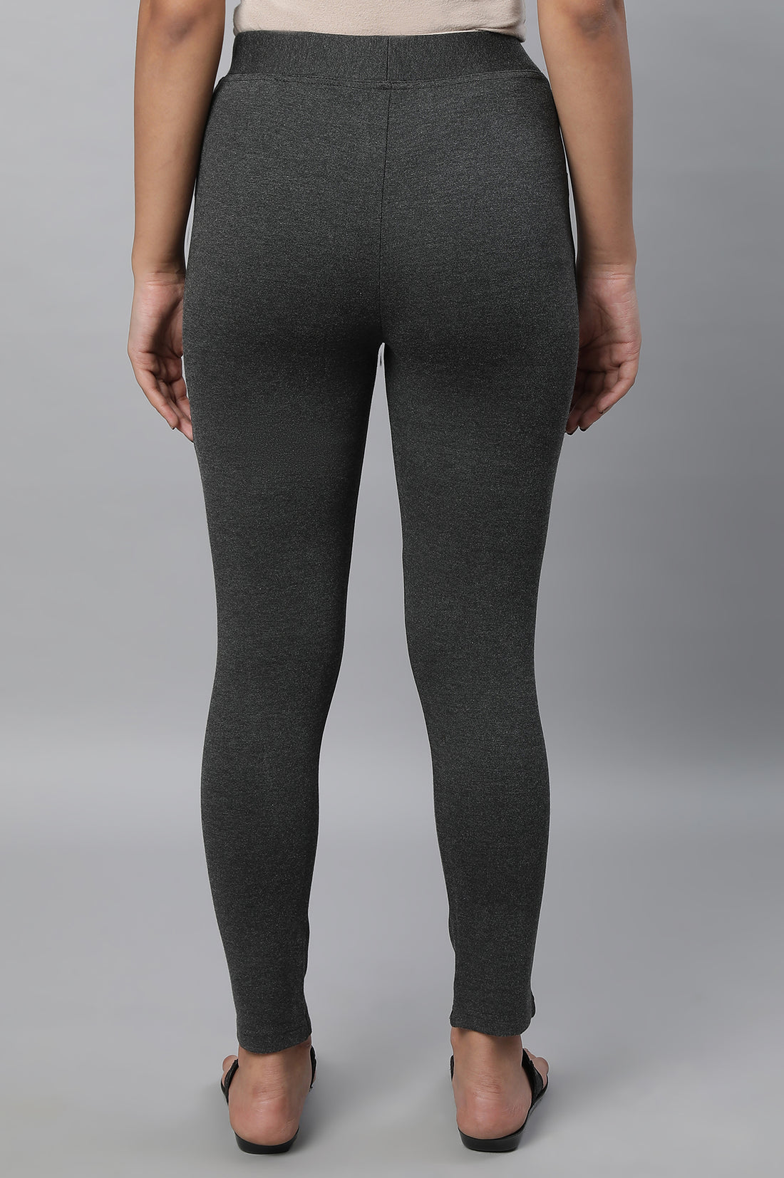 Grey Solid Skinny Fit Tights With Elasticated Waistband