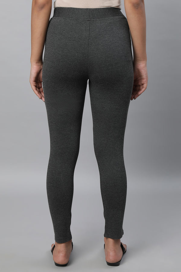 Elleven Women's Grey Solid Skinny Fit Tights With Elasticated Waistband