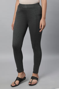 Grey Solid Skinny Fit Tights With Elasticated Waistband