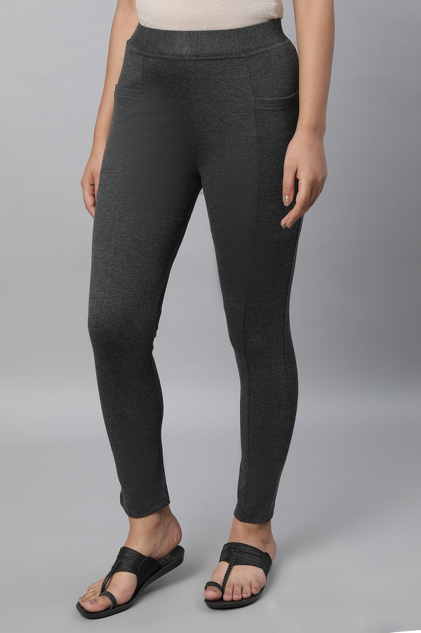 Elleven Women's Grey Solid Skinny Fit Tights With Elasticated Waistband