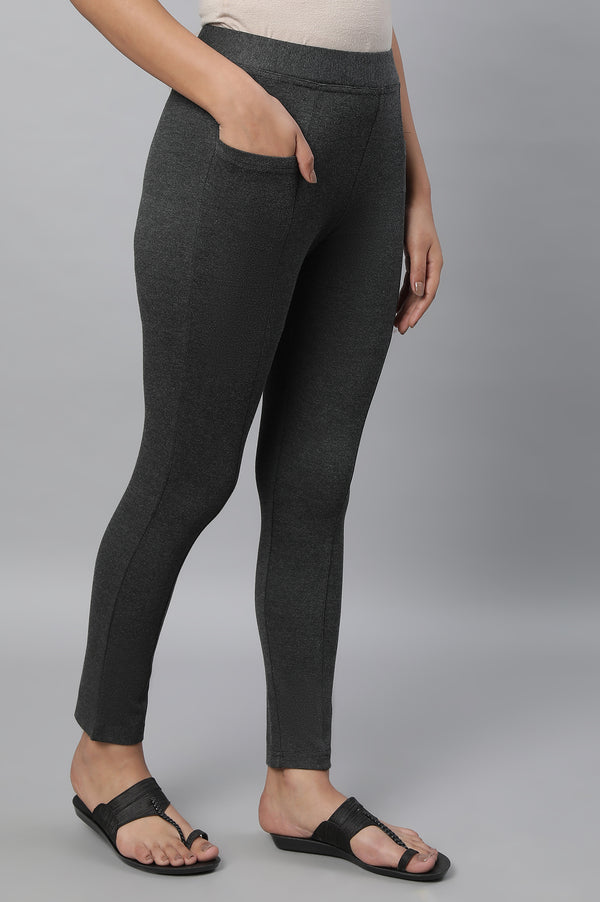 Elleven Women's Grey Solid Skinny Fit Tights With Elasticated Waistband