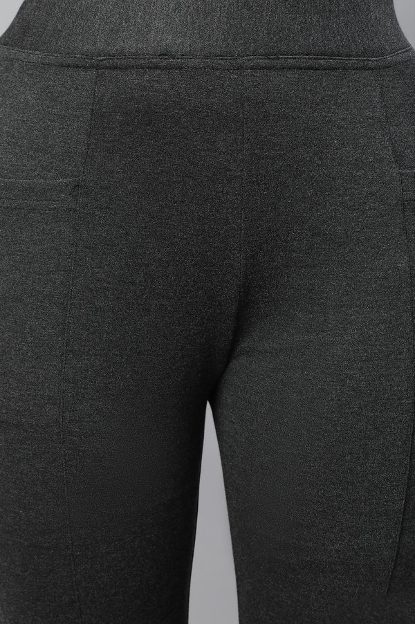 Elleven Women's Grey Solid Skinny Fit Tights With Elasticated Waistband