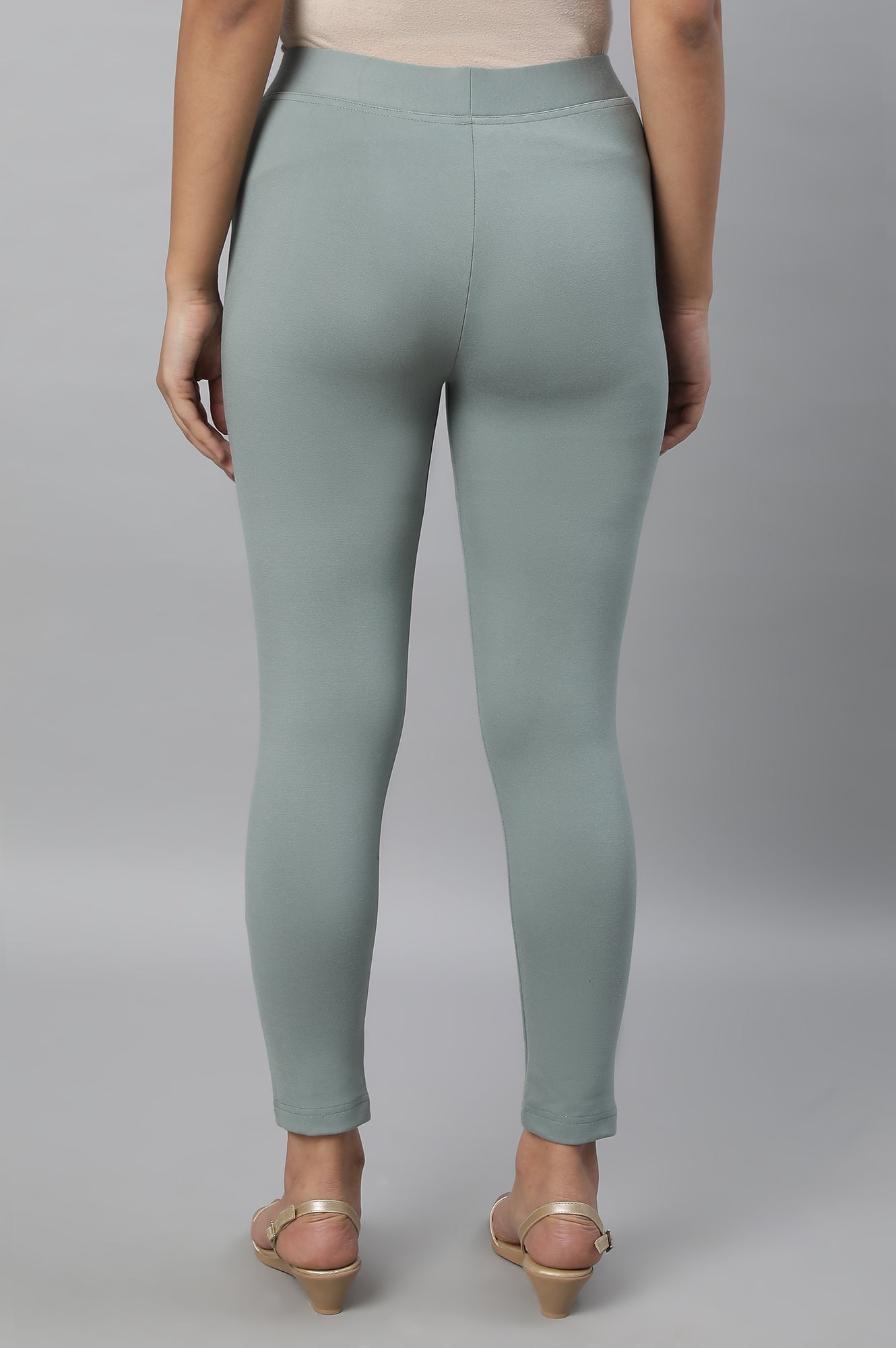 Green Solid Yoga Tights