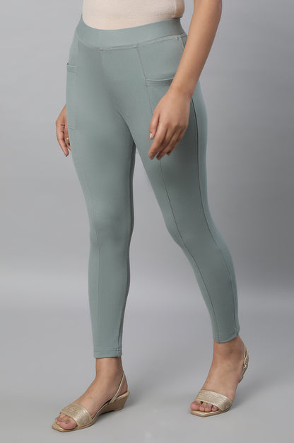 Green Solid Yoga Tights