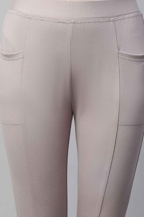 Elleven Women's Light Purple Solid Skinny Fit Knit Yoga Tights with Side Pockets
