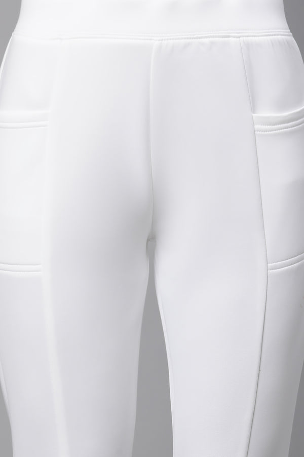 White Solid Skinny Fit Tights With Side Pockets