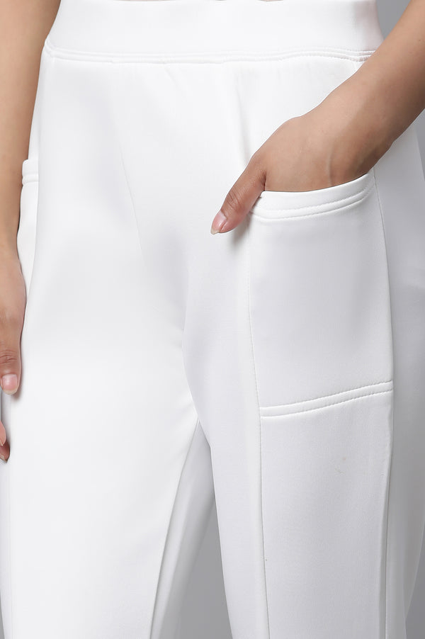 White Solid Skinny Fit Tights With Side Pockets