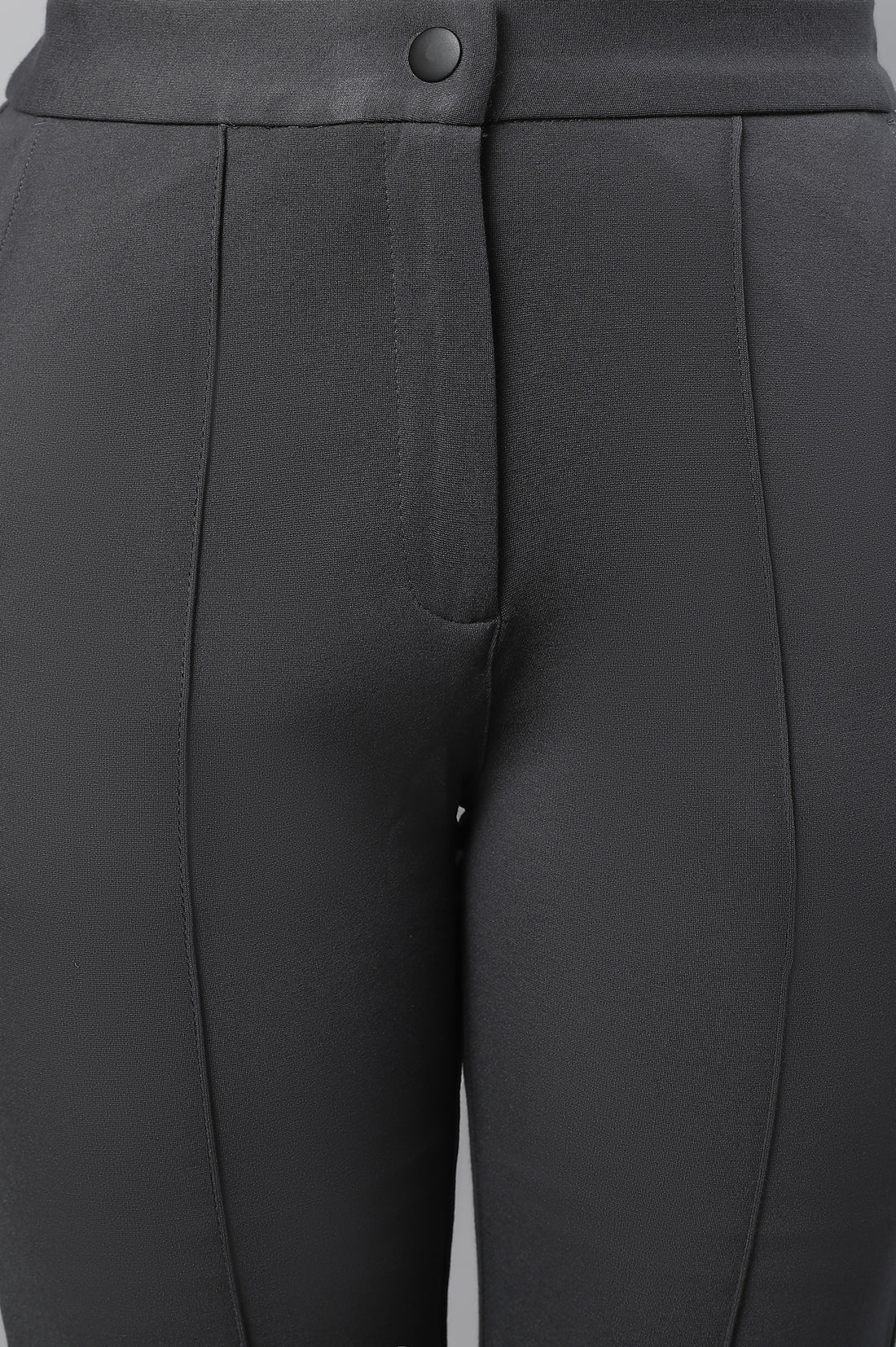 Grey Solid Straight Fit Trousers With Pintuck Detail