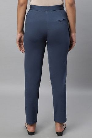 Blue Solid Pintuck Trousers